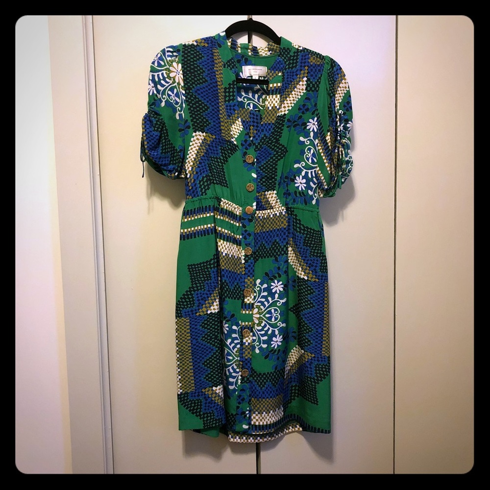 Silk Anthropologie Button Front Green Shirt Dress